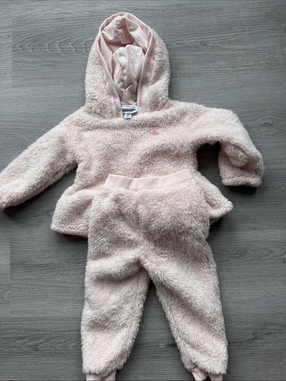 Calvin Klein Light Pink Fuzzy Hooded Kids Pajama Set